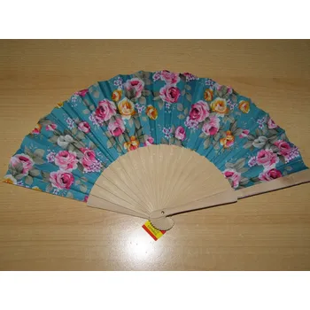 Karnevalový doplněk Vějíř z nelakovaného dřeva a textilu - květinový - v6