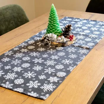 Vánoční dekorace Štola šedá, bílé vločky, 40x100 cm