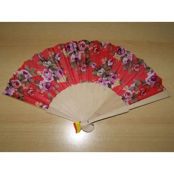 Karnevalový doplněk Vějíř z nelakovaného dřeva a textilu - květinový - v8