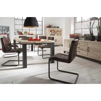 Jídelní stůl HAHNHOLZ Masivní dubový jídelní stůl s rámem z nerezové oceli Objednat v délce: 180 cm, šířka: 100 cm, výška: 80 cm