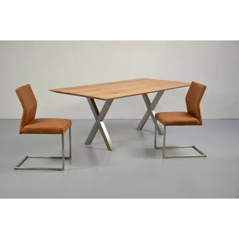 Jídelní stůl HAHNHOLZ Jídelní stůl z masivního bukového dřeva v kombinaci s ocelovým rámem tvaru X Objednat v délce: 140 cm, šířka: 80 cm, výška: 60 cm