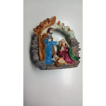 Vánoční dekorace Betlém keramický 8x 8 cm, Marie, Josef a Ježíšek se stromem