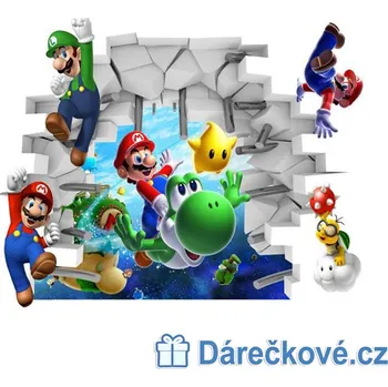 Samolepící dekorace Díra ve zdi Mario, samolepka na zeď, vel.70x50cm