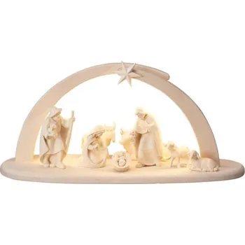 Vánoční dekorace Ornatis Sestava betlému Marie IV - 8 postav Provedení: Přírodní bez malování, Velikost stojících figur dospělých postav: 12 cm, Rozměr chlévu: 45 x 16,5 x 21 cm (š x h x v) - vhodné pro sošky 12 a 13 cm