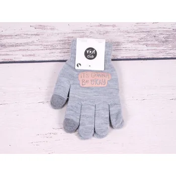 Rukavice YO Rukavice prstové R108 šedé s nápisem pro dotykový displej - mobil, tablet velikost rukavic: 14 cm