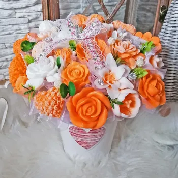 umělá květina Mýdlová kytice XXL - Oranžová, bílá