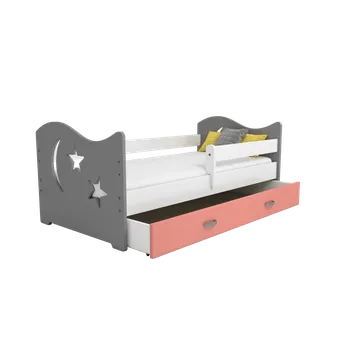 Postel ImportWorld Dřevěná postel Magdaléna 80x160 B1, šedá/růžová + rošt a matrace