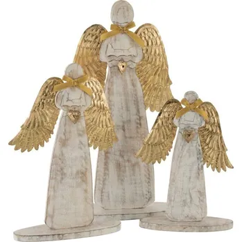 Vánoční dekorace Dřevěný anděl se zlatými křídly - 28*38*2cm
