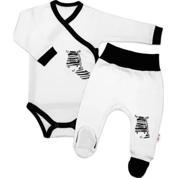 Kojenecký body Baby Nellys 2-dílná sada body dl. rukáv + polodupačky, bílá - Zebra vel.68