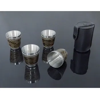 Sklenice Štamprličky PRO nerezové 4ks 30 ml v kůži