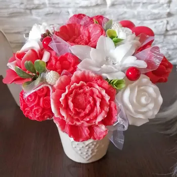 umělá květina Mýdlová kytice K - Červená , bíla