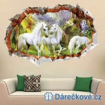 Samolepící dekorace Jednorožci v rozbité zdi, samolepka na zeď, vel. 70x50cm