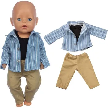 Set košile a kalhot pro American girl a Baby Born 43-45 cm Varianta: modrá košile, černé triko, béžové kalhoty