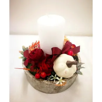 Svícen beton aranže podzimní 15 x 18 cm
