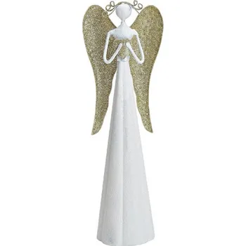 Figurka G. Wurm, Německo GW - Bílý kovový anděl s křídly ve zlatavé barvě - 30 cm Barva: Bílá, Velikost: 9*30*7 cm