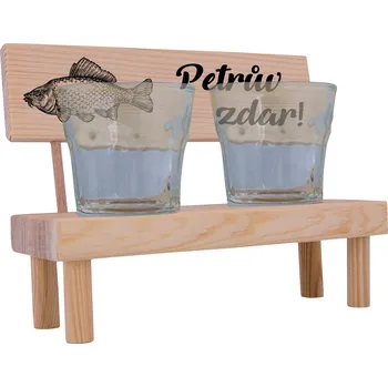 Zahradní nábytek Dřevěná lavička + 2 panáky - Petrův zdar - pro rybáře