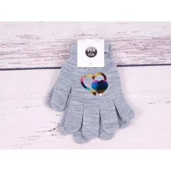 Rukavice YO Rukavice prstové R068 šedé s barevným srdíčkem velikost rukavic: 18 cm