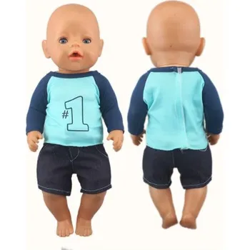 Dvoudílné sety oblečků pro American girl a Baby Born 43-45 cm Varianta: triko s jedničkou, džínové kraťasy
