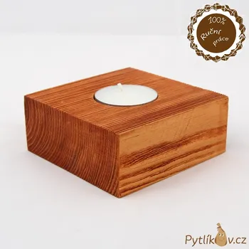 Dřevěná hračka Svícen dřevěný lazura - rustikální, hranatý (Dřevěný ručně vyráběný svícen na čajovou svíčku s povrchovou úpravou.)