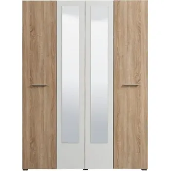 Šatní skříň Čtyřdvéřová šatní skříň se zrcadlem Arwen - dub sonoma/bílá