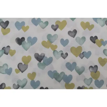 Galanterie Mušelín - plenkovina - srdíčka modro-zelené