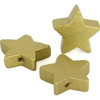 Dětské navlékací korálky Korálek dřevěný hvězda - 19mm - zlatá