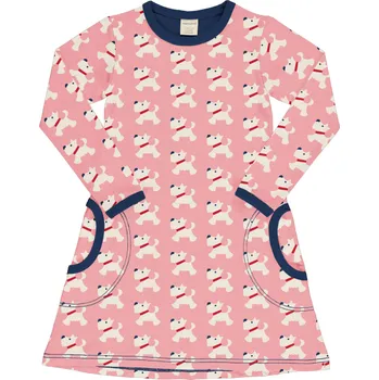 Dívčí šaty Dívčí šaty s dlouhým rukávem Pejsci s červeným obojkem Maxomorra Velikost: 98/104