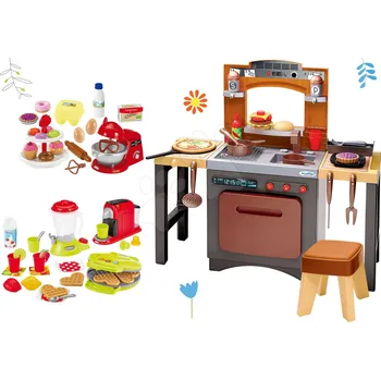 Dětská kuchyňka Set kuchyňka s pizzou Pizzeria Écoiffier oboustranná s vaflovačem a kuchyňským robotem s doplňky