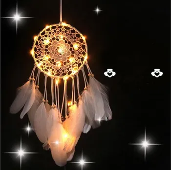 Lapač snů Lapač Snů s LED-bílé peří (15,5 cm)