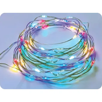 Vánoční dekorace LED dekorační řetěz 20m, 200LED, RGB, 8 funkcí, s adaptérem, stříbrná měď [X01200312]