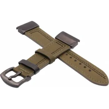 Ostatní příslušenství k chytrým hodinkám eses Kožený řemínek pro Garmin - Khaki s černým prošíváním, QuickFit 22 mm