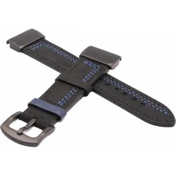 Ostatní příslušenství k chytrým hodinkám eses Kožený řemínek pro Garmin - Černý s modrým prošíváním, QuickFit 22 mm