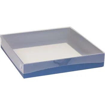 Dárková krabice s průhledným víkem 300x300x50/35 mm, modrá