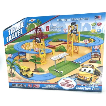 autodráha Interaktivní naučná dráha s výkladem set s autobusem na baterie Světlo Zvuk, Track Travel, Cesta světem, 533cm