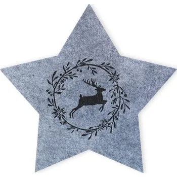 Vánoční dekorace Dekorační prostírání hvězda filc jelenem šedá - 42 cm