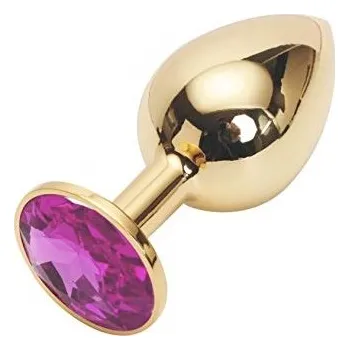 Anální kolík VšeNaSex.cz Ocelový anální kolík Golden Small Diamond (fialový kamínek)