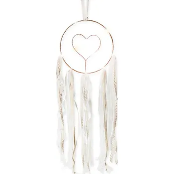 Vánoční dekorace Lapač snů LED světelný krémovo-zlatý se srdíčkem - 22x80 cm