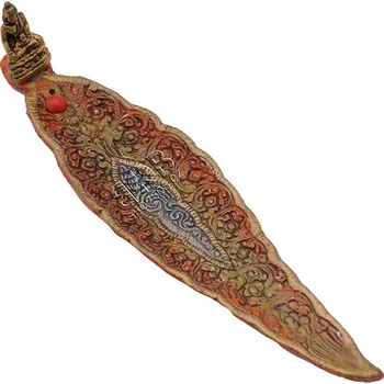 Vonná tyčinka Stojánek na vonné tyčinky - list kov Buddha barevný oranžový červený