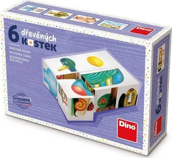 Dřevěná hračka Dino Set kostky zvířátka a děti 6 ks