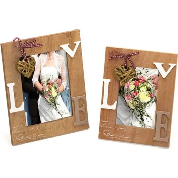 Rám na obraz Svatební dřevěný fotorámeček s aplikací RAPTURE OF LOVE 13x18 cm natur kph