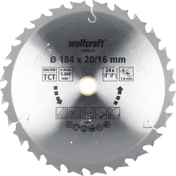 Pilový kotouč Wolfcraft 6346000 Pilový kotouč HM Z=24, 184x1,8x16/20mm