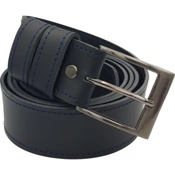 Opasek opaskujse Kožený opasek XXL basic, kůže černá, prošití modré, spona hranatá leštěná, kovová Délka opasku: 135 cm