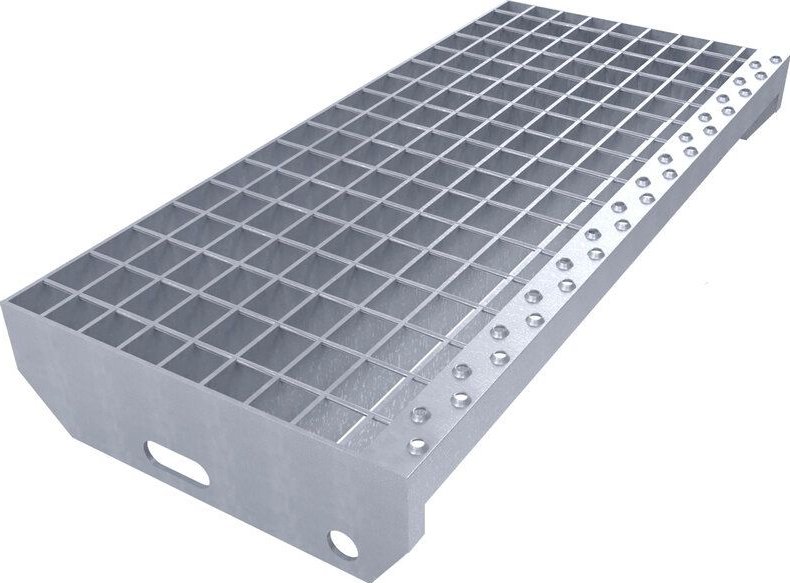 Kovový pozinkovaný protiskluzový schodišťový stupeň (30/3, 34/38) FLOMA SteelStep - 60 x 30,5 x 3 cm
