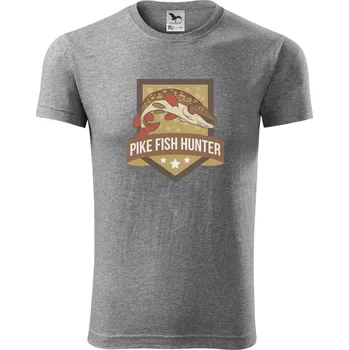 Pánské tričko Štika Pike fish hunter - Viper FIT - Pánské zůžené tričko - S ( Tmavě šedý melír )