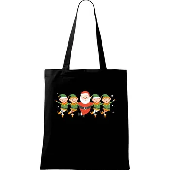 Nákupní taška Tancující Santa a čtyři skřítci - Taška bavlněná - 42 x 38 cm ( Černá )