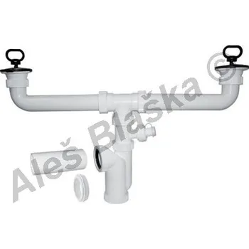 Sifon PlastBrno - ČR | ET10450 Sifon dvoudřez, 2x nerez miska,vývod pračka - DN50 ET10450