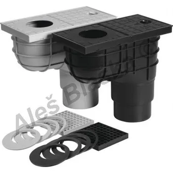 kanalizační vpusť MCH Chuděj s.r.o. - ČR | Kanalizační vpusť GEIGER lapač střešních splavenin a vod spodní (gajgr) - černá, D110/125mm, průtok 390/530 l/min MCH.325x spodní