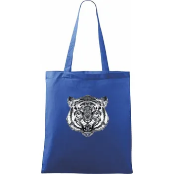 Nákupní taška Tygr trošku naštvaný - Taška bavlněná - 42 x 38 cm ( Královská modrá )