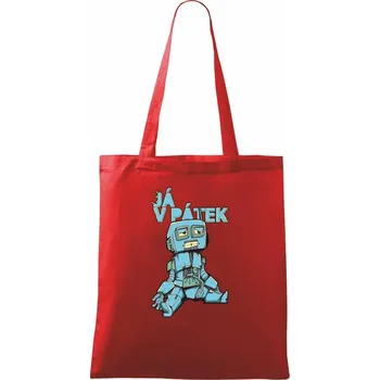 Nákupní taška Robot, já v pátek - Taška bavlněná - 42 x 38 cm ( Červená )
