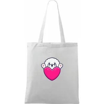 Bišonek a srdce - Taška bavlněná - 42 x 38 cm ( Bílá )